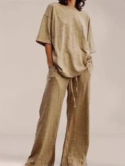 Women's Sets Flower Casual Comfort Soft Home Daily Vacation Polyester Summer Spring White Blue