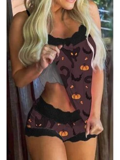 Women's Pajamas Pajama Top And Pant Sets Leopard Cat Hot Casual Soft Home Daily Bed Polyester Breathable Straps Sleeveless Strap Top Shorts Summer Spring Black White -Ladies Pajamas Store njkeju1678863997152