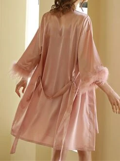 Women's Pajamas Robe Bathrobe Silk Robe Pure Color Fashion Comfort Soft Home Bed Wedding Party Xmas Satin Breathable V Wire Feather Fall Winter White Champagne -Ladies Pajamas Store nlqoxg1694742419036