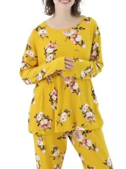 Women's Plus Size Loungewear Sets Stripe Flower Warm Fashion Casual Home Street Daily Polyester Warm Breathable Crew Neck Long Sleeve T Shirt Tee Pant Fall Winter Black Strips Black Daisy -Ladies Pajamas Store nobsxq1693986214220