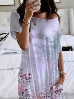 Women's Loungewear Nightshirt Dress Butterfly Flower Fashion Casual Comfort Home Daily Bed Polyester Breathable Crew Neck Short Sleeve Dress Pocket Summer Spring White Red -Ladies Pajamas Store nqaara1679970433124