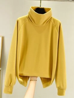 Women's Loungewear Thermal Shirt Pure Color Simple Casual Comfort Home Daily Bed Polyester Warm High Neck Long Sleeve Fall Winter Black Yellow -Ladies Pajamas Store nsafyv1697183561355