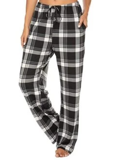 Women's Loungewear Pants Grid / Plaid Simple Casual Comfort Home Daily Vacation Cotton Breathable Pant Pocket Elastic Waist Fall Winter Black Wine -Ladies Pajamas Store nskvnz1695628320677
