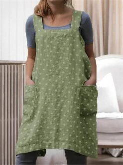 Women's Loungewear Top Dot Fashion Casual Street Date Airport Cotton And Linen Breathable Square Neck Sleeveless Backless Pocket Summer Spring Green Gray