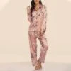 Women's Pajamas Sets Pjs 2 Pieces Flower Simple Hot Comfort Party Home Daily Satin Lapel Long Sleeve Shirt Pant Elastic Waist Fall Spring 6003 6020
