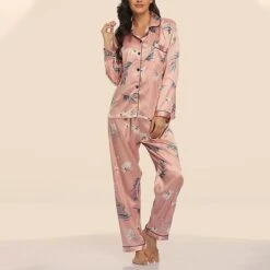 Women's Pajamas Sets Pjs 2 Pieces Flower Simple Hot Comfort Party Home Daily Satin Lapel Long Sleeve Shirt Pant Elastic Waist Fall Spring 6003 6020
