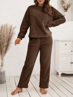 Women's Fuzzy Pajama Sets Pure Color Fashion Casual Soft Home Daily Bed Polyester Warm Breathable Crew Neck Long Sleeve Pant Fall Winter Black Pink 41 Women's Fuzzy Pajama Sets Pure Color Fashion Casual Soft Home Daily Bed Polyester Warm Breathable Crew Neck Long Sleeve Pant Fall Winter Black Pink -Ladies Pajamas Store nuyijz1689581370305