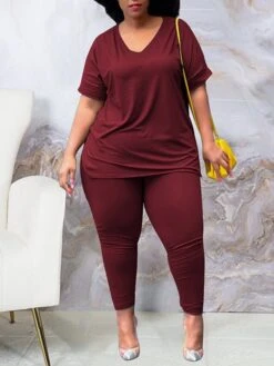 Women's Plus Size Loungewear Sets Pure Color Casual Comfort Soft Daily Date Vacation Polyester Breathable V Wire Short Sleeve Pant Elastic Waist Fall Spring Black Yellow -Ladies Pajamas Store nwlexi1675750214024