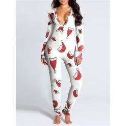 Women's Onesie Pajama For Adult Elk Snowflake Casual Comfort Soft Xmas Home Christmas DailyBreathable V Wire Long Sleeve Hole Fall Winter White Red -Ladies Pajamas Store nxiqbe1694164367060