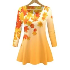 Women's Sets 2 Pieces Leaves Casual Comfort Home Daily Polyester Breathable Crew Neck Long Sleeve Pullover Pant Summer Spring Orange -Ladies Pajamas Store nxreus1692348443526