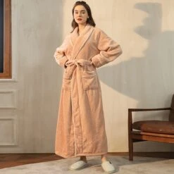 Women's Plus Size Plush Robes Gown Pajamas Bathrobes Home Party Daily Spa Modern Style Pure Color Fleece Simple Casual Soft Fall Winter V Wire Long Sleeve Lace Up Belt Included -Ladies Pajamas Store nxrrsl1628663933646