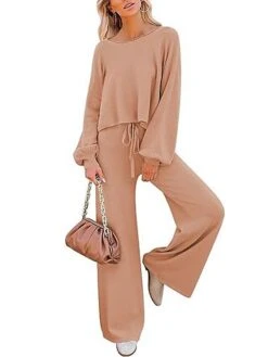 Women's Loungewear Sets Pure Color Fashion Comfort Soft Home Daily Bed Polyester Breathable Crew Neck Long Sleeve Pullover Pant Fall Winter Black Light Green -Ladies Pajamas Store nyriru1694072404157