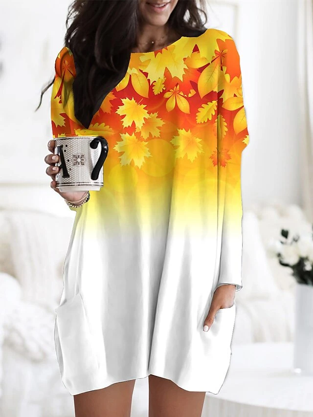 Women's Nightgown Plant Fashion Comfort Home Daily Polyester Crew Neck Long Sleeve Pocket Fall Winter Light Pink Yellow 3 Women's Nightgown Plant Fashion Comfort Home Daily Polyester Crew Neck Long Sleeve Pocket Fall Winter Light Pink Yellow