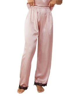 Women's Pajamas Pants Pajama Pant Pure Color Casual Comfort Soft Home Daily Bed Satin Breathable Spring Summer Lotus Pink Red -Ladies Pajamas Store nzckei1673595365407
