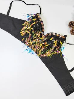 Women's Rhinestone Corset Bustier Feather Undergarments Home Daily Bed Polyester Breathable Straps Sleeveless Backless Summer Spring Black White -Ladies Pajamas Store oamnuy1696315690315