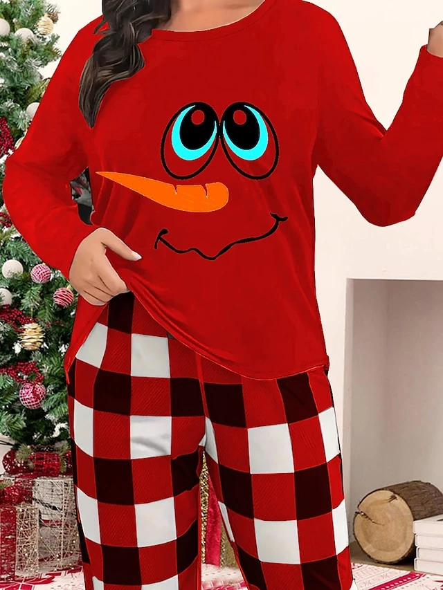 Women's Christmas Pajamas Top Snowman Comfort Soft Christmas Spandex Fall Winter Black Red 4 Women's Christmas Pajamas Top Snowman Comfort Soft Christmas Spandex Fall Winter Black Red - Image 2