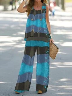 Women's Petite Sets 2 Pieces Geometic Casual Comfort Street Daily Polyester Breathable Crew Neck Summer Spring Yellow Pink -Ladies Pajamas Store ocltss1686730229132