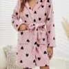 Women's Plush Hoodie Robes Gown Heart Casual Comfort Soft Home Daily Bed Flannel Breathable Hoodie Long Sleeve Pocket Fall Winter Pink -Ladies Pajamas Store ocyqvm1689581288641