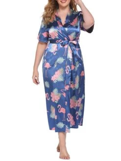 Women's Plus Size Loungewear Bathrobe Robes Gown Nightgown Flower Casual Comfort Soft Home Daily Bed Polyester Breathable V Wire Short Sleeve Dress Spring Summer Light Pink Black