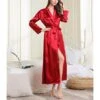 Women's Pajamas Bathrobe Robes Gown Nighty 1 PCS Pure Color Simple Retro Comfort Xmas Party Home Christmas Satin Gift V Wire Long Sleeve Basic Belt Included Summer Spring Navy Lotus Root Starch -Ladies Pajamas Store odlcgm1620883565434