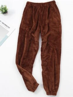 Women's Fleece Pajama Pants Loungewear Pants Dot Simple Plush Casual Home Daily Vacation Flannel Warm Breathable Pant Elastic Waist Fall Winter White Pink -Ladies Pajamas Store odoybj1697699930700