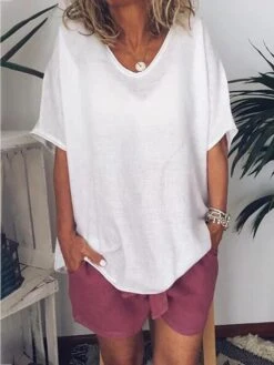 Women's Plus Size Loungewear Top Pure Color Basic Casual Comfort Home Daily Vacation Cotton Breathable Crew Neck Half Sleeve T Shirt Tee Summer Spring White Yellow