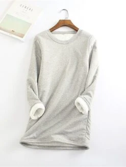 Women's Fleece Lounge Top Pure Color Warm Fashion Casual Home Street Daily Cotton Warm Crew Neck Long Sleeve Pullover Winter Denim Blue Melon Red -Ladies Pajamas Store ofdukn1693986236005