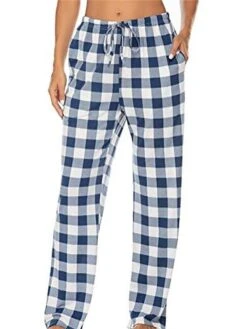 Women's Christmas Lounge Pants Grid / Plaid Simple Casual Comfort Home Daily Polyester Breathable Gift Pant Pocket Elastic Waist Fall Winter Black White -Ladies Pajamas Store ofxjxe1695628315175
