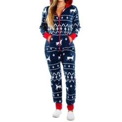 Women's Onesie Pajamas Letter Elk Warm Casual Soft Xmas Home Christmas Daily Cotton Blend Warm Breathable Hoodie Long Sleeve Summer Fall Wine Red -Ladies Pajamas Store ohwkoc1694164487315