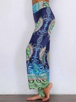 Women's Loungewear Pants Wide Leg Boho Pants Tribal Print Fashion Casual Comfort Street Date Airport Cotton Breathable Long Pants Elastic Wide Waistband Summer Spring Green -Ladies Pajamas Store oioqan1684410455511