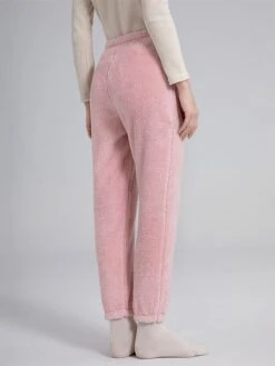 Women's Polar Fleece Pajama Pants Pure Color Simple Plush Casual Street Daily Date Warm Breathable Pant Elastic Waist Fall Winter Lotus Pink Pink -Ladies Pajamas Store ojondx1696231993341
