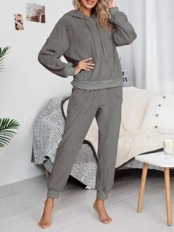 Women's Fleece Lounge Sets 2 Pieces Pure Color Fashion Casual Comfort Street Daily Date Polyester Warm Hoodie Long Sleeve Pant Fall Winter Pink Camel -Ladies Pajamas Store ojsvjj1689845867128