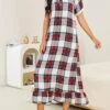 Women's Pajamas Nightgown Dress Grid / Plaid Simple Casual Soft Home Daily Bed Polyester Breathable V Wire Short Sleeve Dress Spring Summer White -Ladies Pajamas Store olflho1676620492672