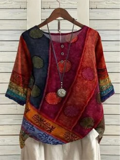 Women's Loungewear Top Flower Fashion Comfort Soft Street Date Vacation Polyester Breathable Crew Neck Half Sleeve Summer Spring Red Blue