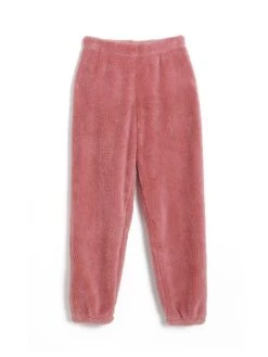 Women's Polar Fleece Pajama Pants Pure Color Simple Plush Casual Street Daily Date Warm Breathable Pant Elastic Waist Fall Winter Lotus Pink Pink -Ladies Pajamas Store omnmrg1696232004230