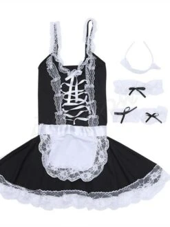 Women's Uniforms & Cheongsams Sexy Lingerie Costumes 4 Pieces Patchwork Sexy Uniforms Home Going Out Spandex Straps Lace Spring Summer Black -Ladies Pajamas Store onstqf1637130639039