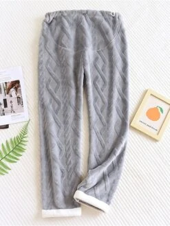 Women's Flannel Pajamas Pants Pure Color Plush Casual Comfort Home Daily Bed Warm Pant Elastic Waist Fall Winter Pink Green -Ladies Pajamas Store oqgvkt1695798636425