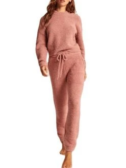Women's Pajamas Sets Pure Color Warm Fashion Casual Home Daily Bed Polyester Breathable Crew Neck Long Sleeve Pant Fall Winter White Pink -Ladies Pajamas Store oqzwqt1692348319027