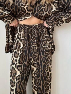 Women's Loungewear Sets 2 Pieces Leopard Maillard Fashion Casual Comfort Street Daily Date Polyester Breathable Lapel Long Sleeve Pant Button Fall Winter Black -Ladies Pajamas Store oszbiv1692257119021