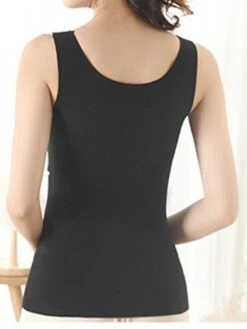 Women's Top Thermal Shirt Pure Color Warm Fashion Simple Home Street Daily Cotton Warm Breathable Straps Sleeveless Fall Winter Bean Paste Color Black -Ladies Pajamas Store oujjys1694072376007