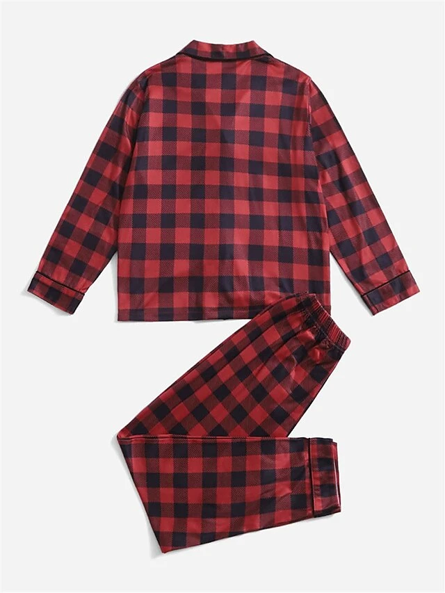 Women's Christmas Pajamas Sets Buffalo Plaid Fashion Comfort Soft Home Xmas Daily Polyester Breathable Lapel Long Sleeve Shirt Pant Button Pocket Fall Winter Red 4 Women's Christmas Pajamas Sets Buffalo Plaid Fashion Comfort Soft Home Xmas Daily Polyester Breathable Lapel Long Sleeve Shirt Pant Button Pocket Fall Winter Red - Image 2