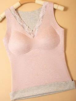 Women's Loungewear Thermal Underwear Pure Color Warm Undergarments Comfort Home Daily Cashmere Warm V Wire Sleeveless Elastic Waist Chest Pads Removable Pad Spring Fall Black Pink -Ladies Pajamas Store outara1694502331457