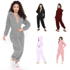 Women's Flannel Onesies Pajama For Adult Jumpsuits Nighty Pure Color Simple Comfort Party Home ChristmasWarm Gift Hoodie Long Sleeve Fall Winter Black -Ladies Pajamas Store owzaci1639475928902