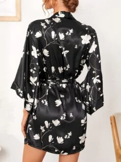 Women's Pajamas Bathrobe Robes Gown Flower Fashion Casual Comfort Home Daily Bed Satin Breathable V Wire Long Sleeve Summer Spring Black -Ladies Pajamas Store oxtbmq1679049375915