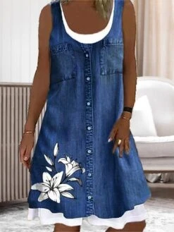 Women's Loungewear Nightgown Nightshirt Dress Patchwork Flower Casual Comfort Home Daily Vacation Polyester Breathable Straps Sleeveless Summer Spring Blue Green