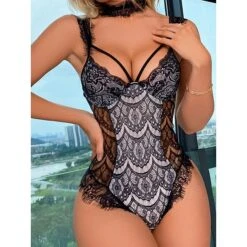 Women's Sexy Bodies Teddies & Bodysuits Pure Color Lovers Hot Christmas Bed Vacation Xmas Nylon Breathable Plunging Neck Sleeveless Backless Summer Spring White Wine -Ladies Pajamas Store paecpn1692602382382