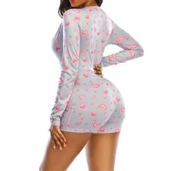 Women's Onesie Pajamas Heart Letter Hot Casual Comfort Home Daily BedBreathable V Wire Long Sleeve Button Fall Winter Pink Red -Ladies Pajamas Store pavede1694164384579