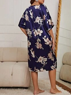 Women's Plus Size Nightgown Dress Flower Casual Comfort Soft Home Daily Bed Polyester Breathable Crew Neck Half Sleeve Dress Summer Spring Black Red -Ladies Pajamas Store pcrfko1682485949368