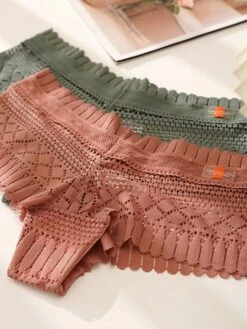 Women's Flower Lace Hole Simple Pure Color Basic Panties Brief Micro-elastic Mid Waist Sexy Nylon 1 PC Green One-Size -Ladies Pajamas Store pcsahu1646364675355