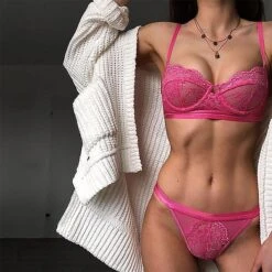 Women's Underwire Bras 3/4 Cup Pure Color Flower / Floral Hook & Eye Wedding Party Date Valentine's Day Polyester Sexy 1 Set White Black / Bra & Panty Set -Ladies Pajamas Store pcsuni1642413343557